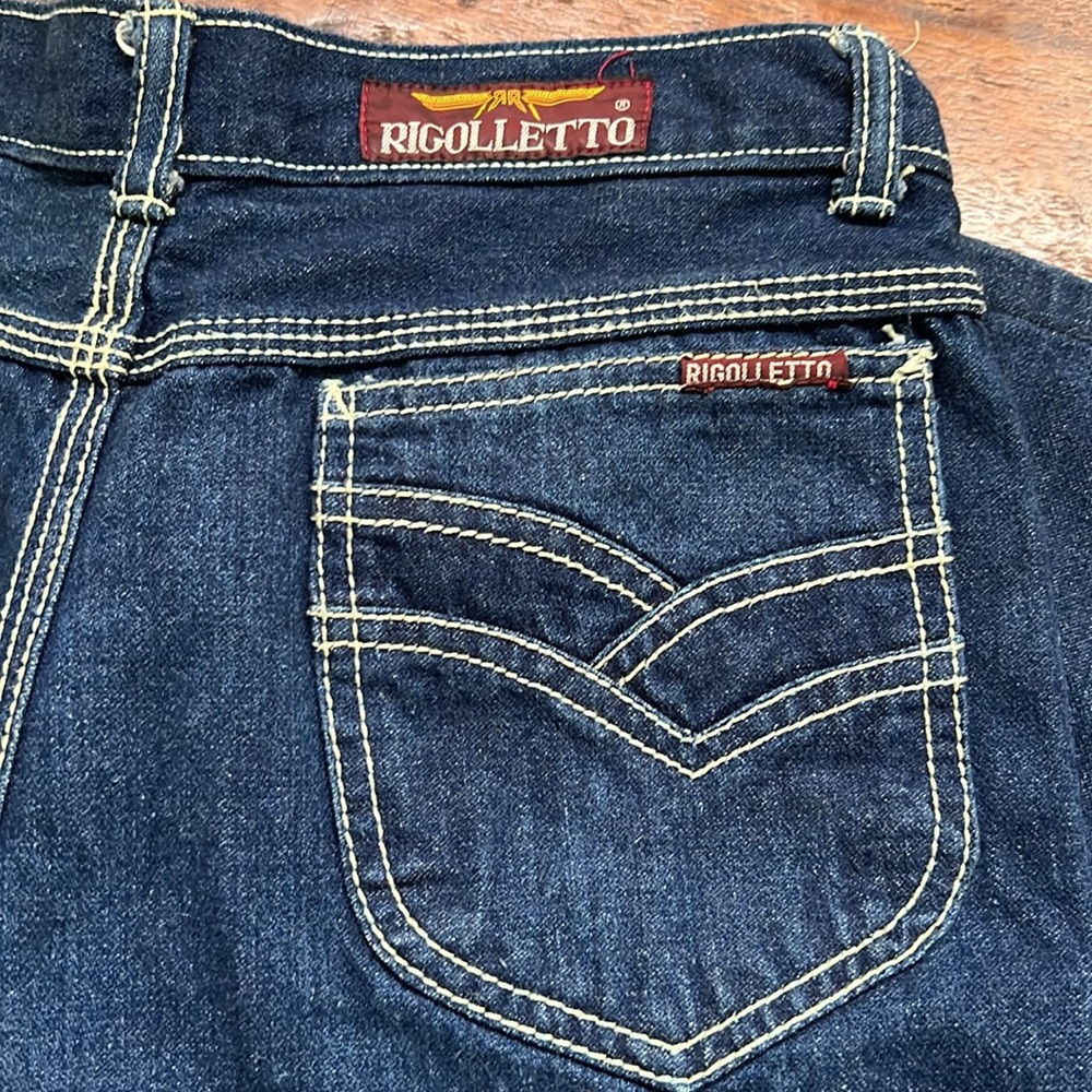 RIGOLLETTO Jeans High Waisted Wide-Leg Flared Cropped Blue Dark Wash Women's 30